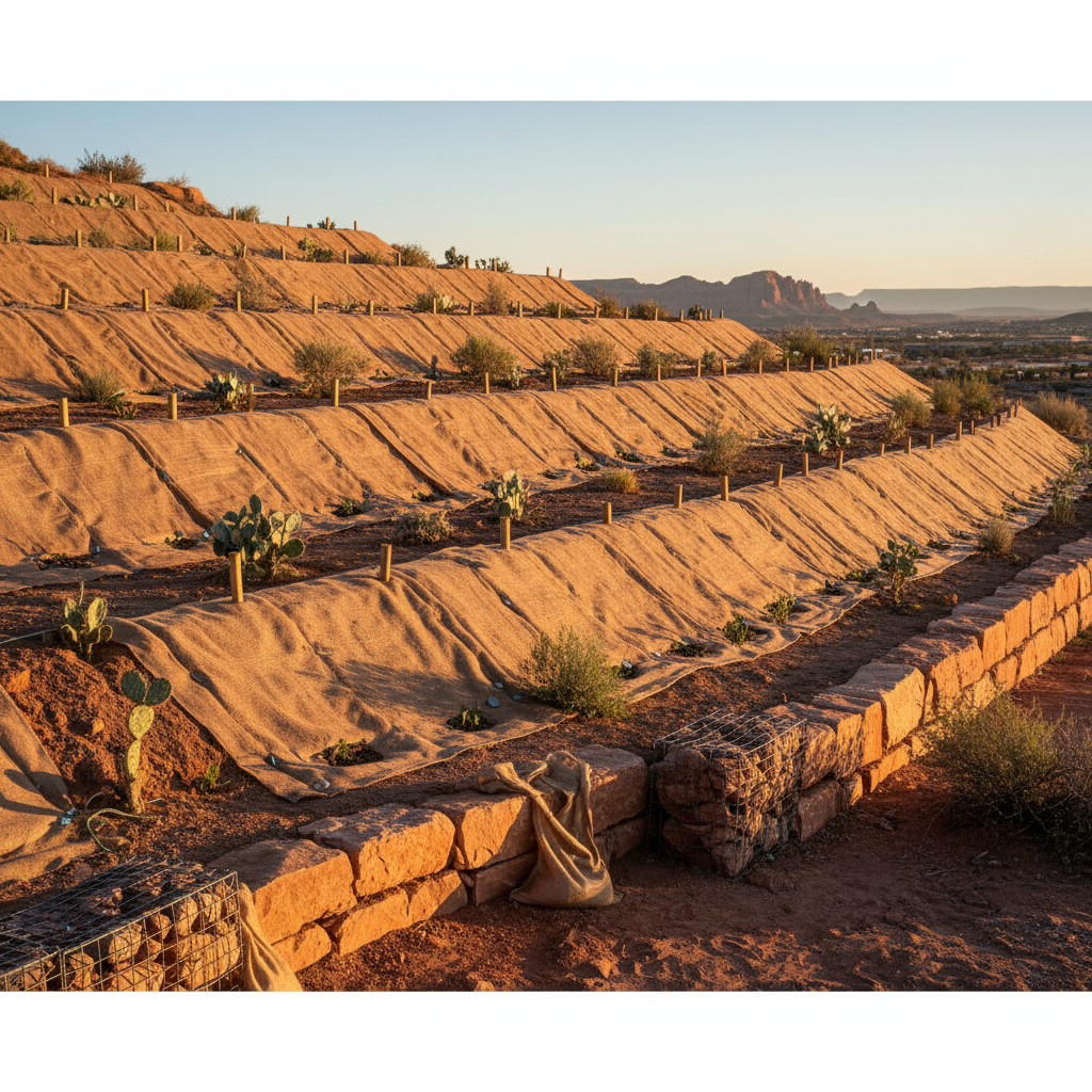 Erosion Control for Drainage Solutions in St. George, Utah - professional installation showing erosion control in Southern Utah desert landscape