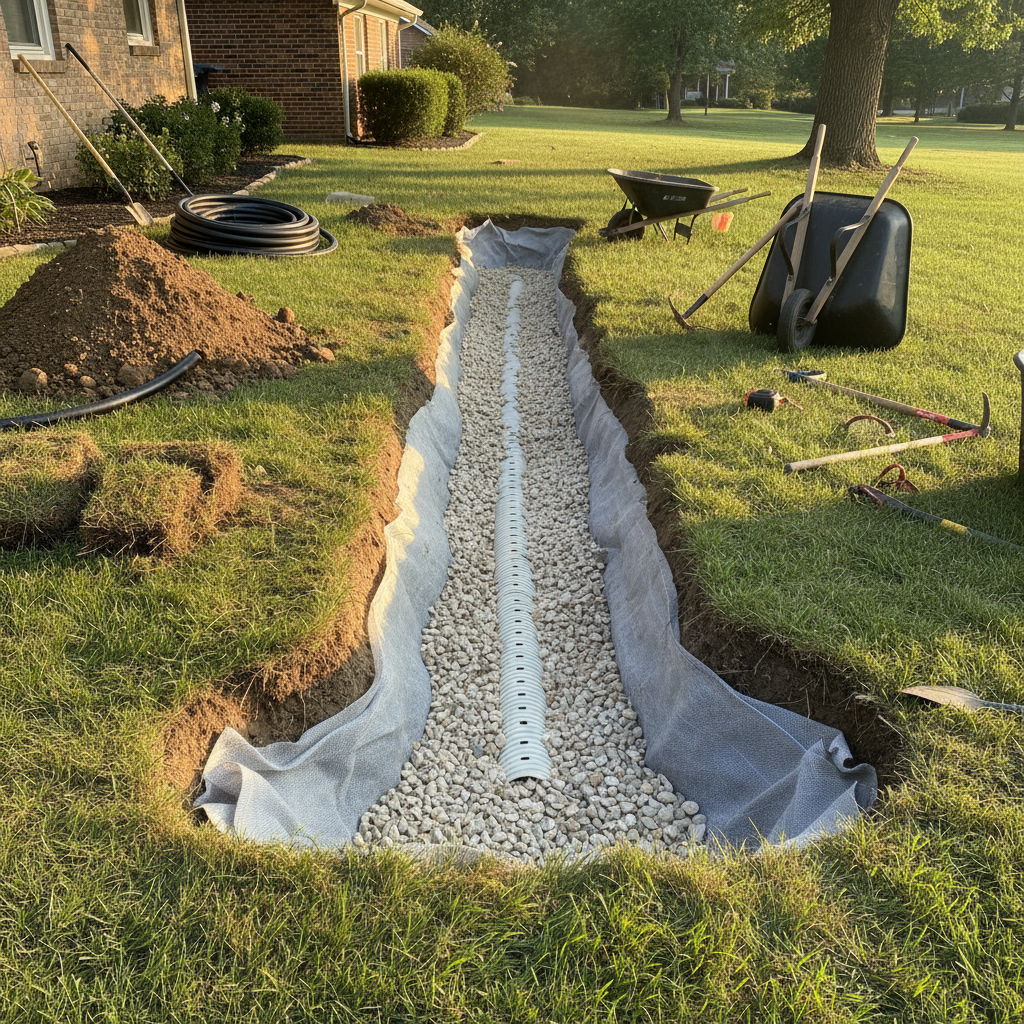 French Drains for Drainage Solutions in St. George, Utah - professional installation showing french drains in Southern Utah desert landscape