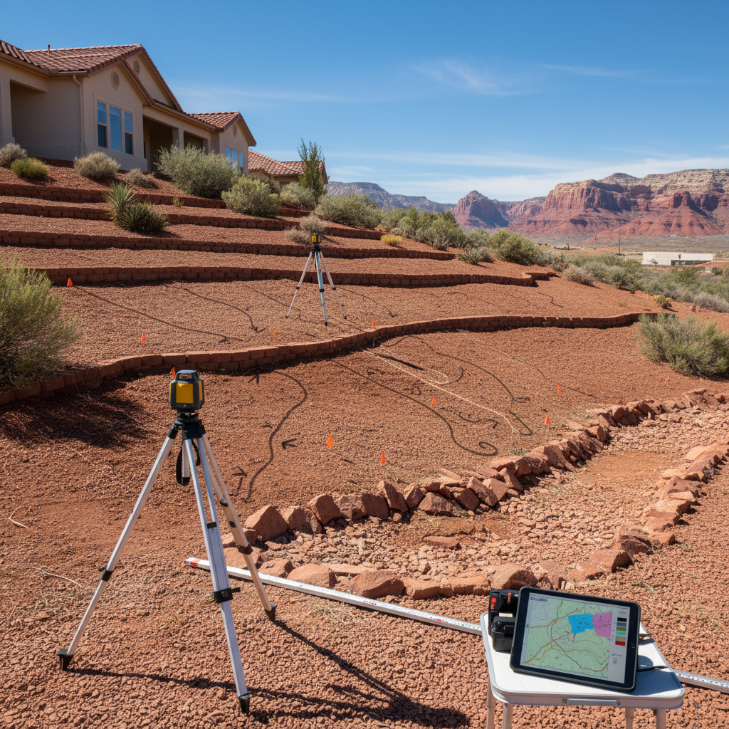 Site Evaluation for Drainage Solutions in St. George, Utah - professional installation showing site evaluation in Southern Utah desert landscape