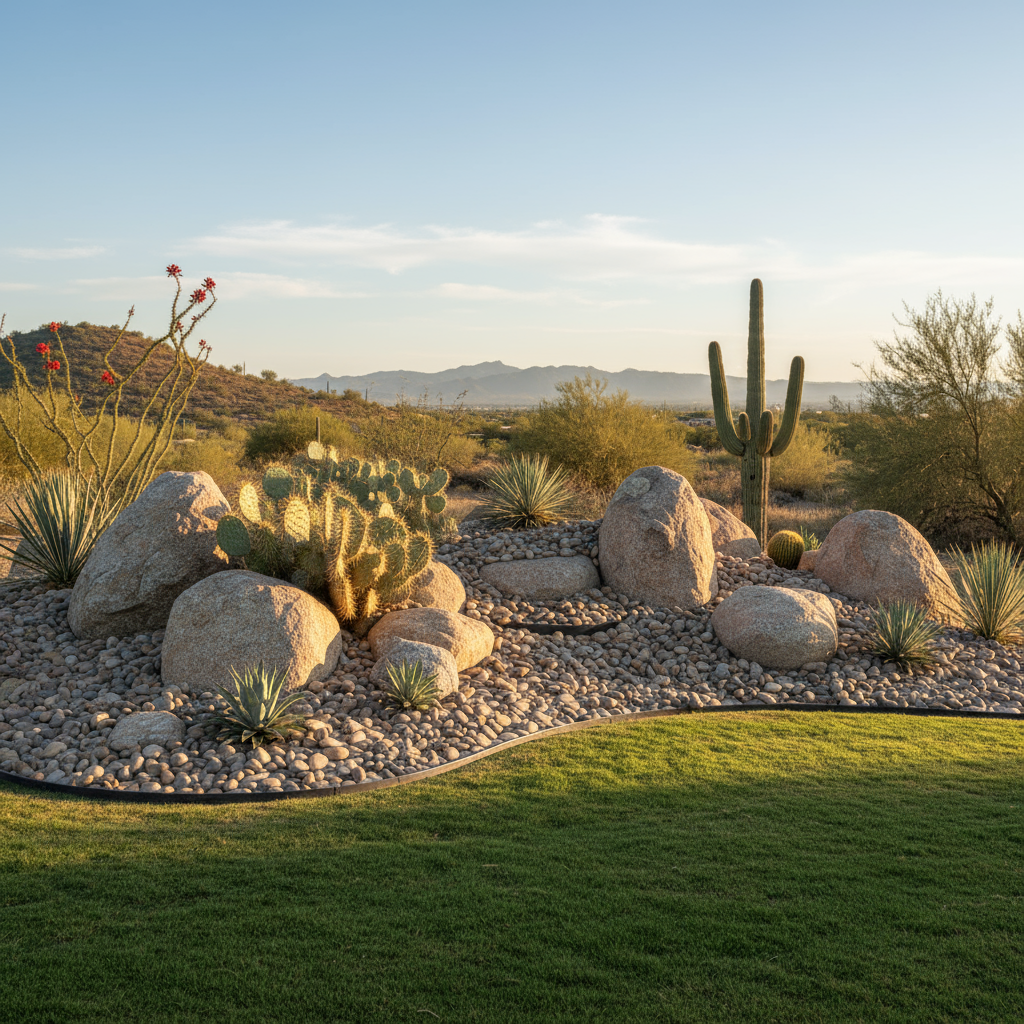 Decorative Rock and Borders for Hardscape Construction in St. George, Utah - professional installation showing decorative rock and borders in Southern Utah desert landscape