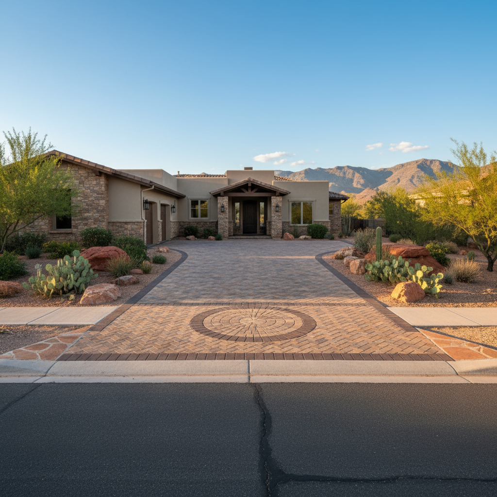 Driveways and Steps for Hardscape Construction in St. George, Utah - professional installation showing driveways and steps in Southern Utah desert landscape