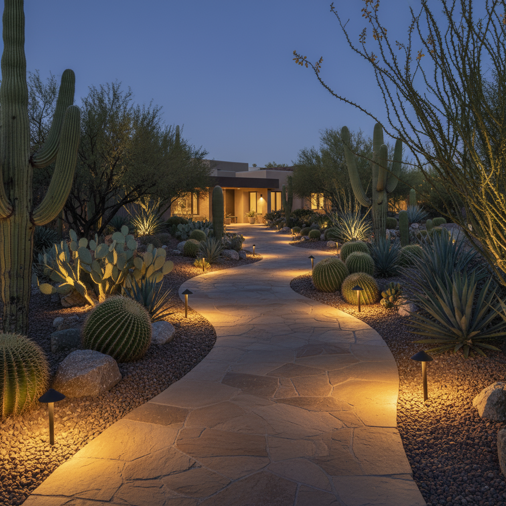 Accent and Path Lighting for Landscape Lighting in St. George, Utah - professional installation showing accent and path lighting in Southern Utah desert landscape