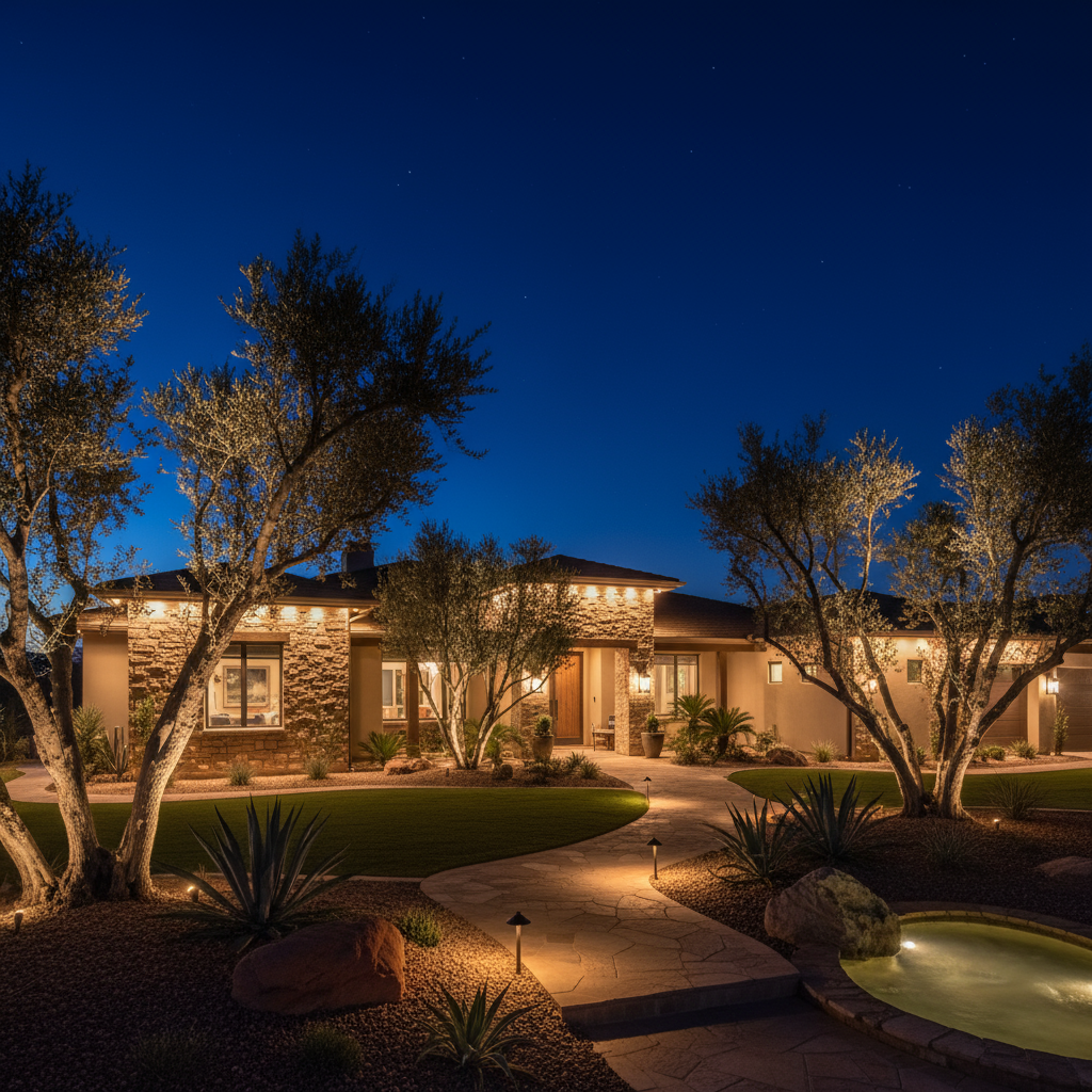 Landscape Lighting Design for Landscape Lighting in St. George, Utah - professional installation showing landscape lighting design in Southern Utah desert landscape