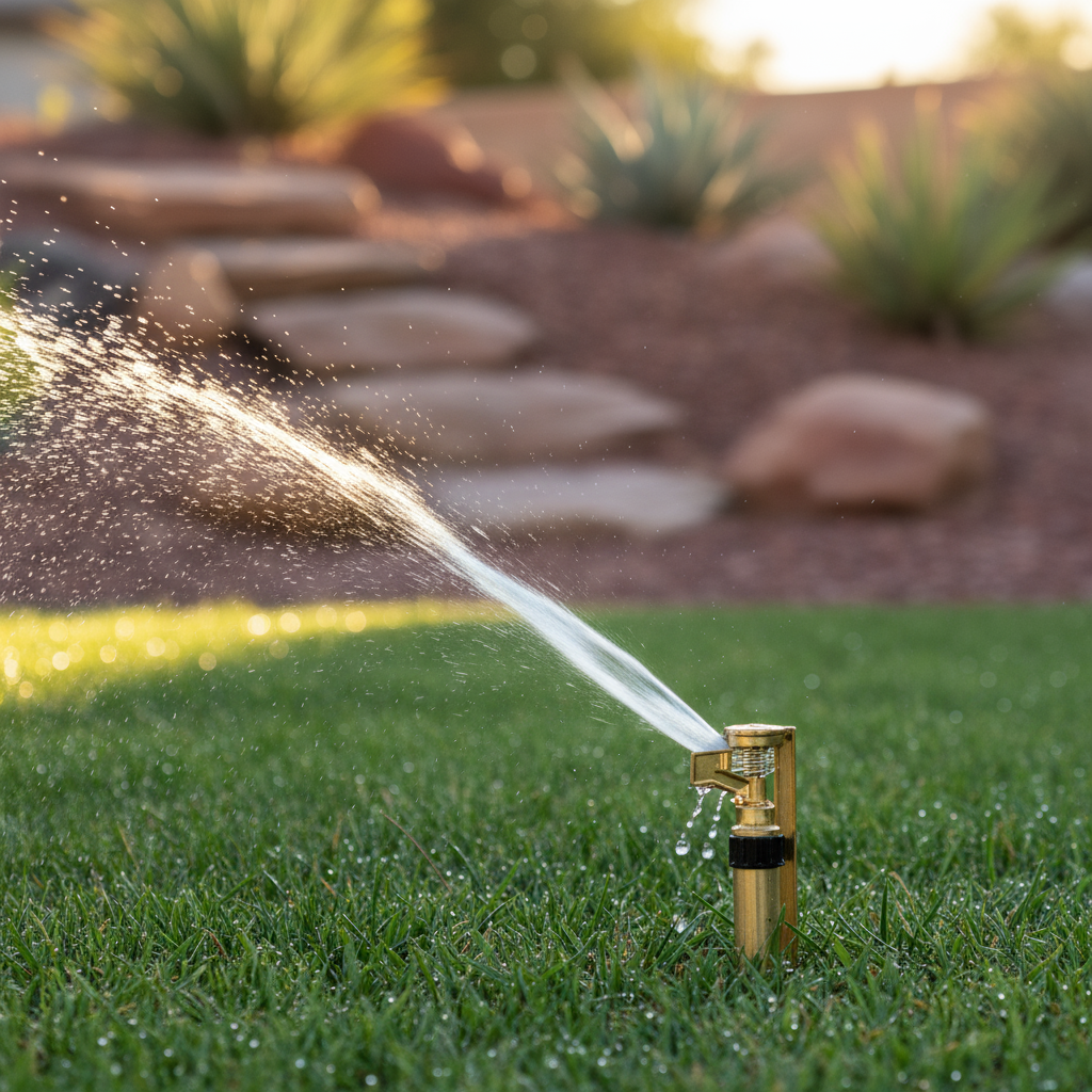 Sprinkler System Installation for Lawn Irrigation Systems in St. George, Utah - professional installation showing sprinkler system installation in Southern Utah desert landscape