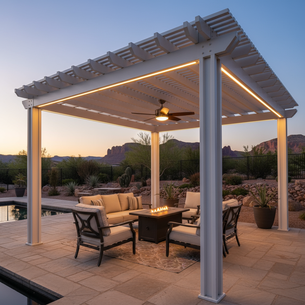 Integrated Features for Pergolas & Awnings in St. George, Utah - professional installation showing integrated features in Southern Utah desert landscape