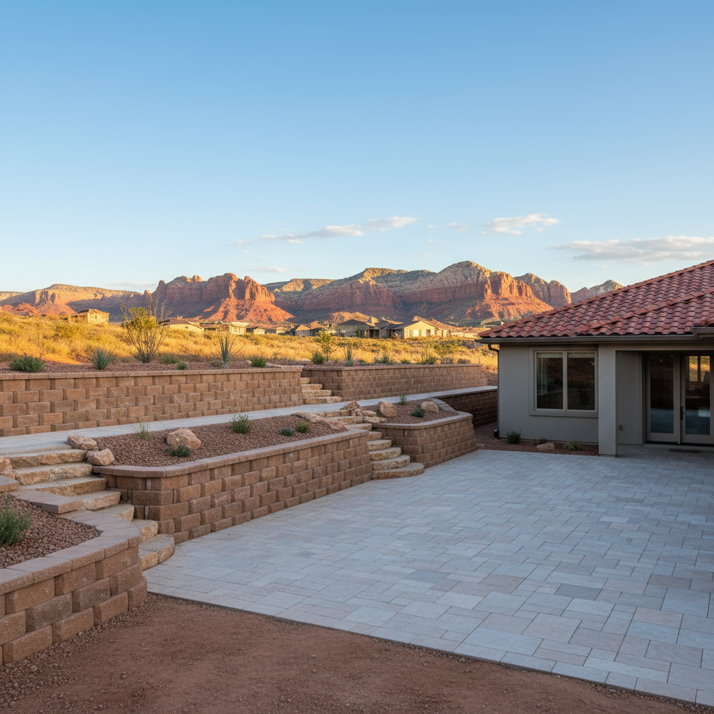 Retaining Wall Construction for Retaining Walls in St. George, Utah - professional installation showing retaining wall construction in Southern Utah desert landscape