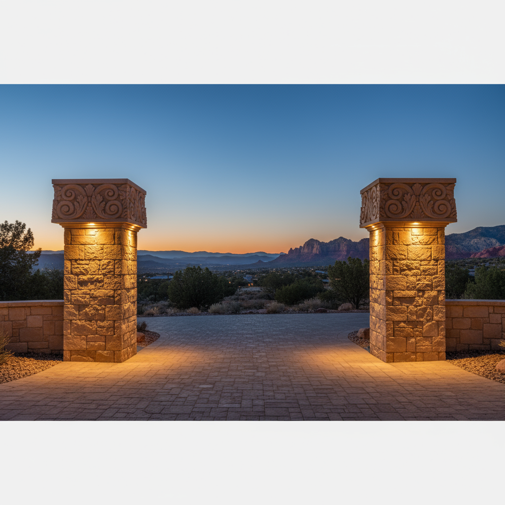 Entry Columns and Walls for Stonework & Masonry in St. George, Utah - professional installation showing entry columns and walls in Southern Utah desert landscape